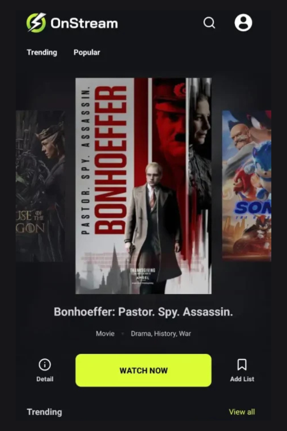 The onstream app screenshot is here.